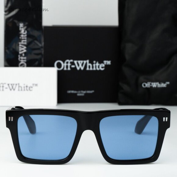 Off-White Women Sunglasses Black Blue Square OERI109 LAWTON 1045 NEW AUTHENTIC - Picture 3 of 8